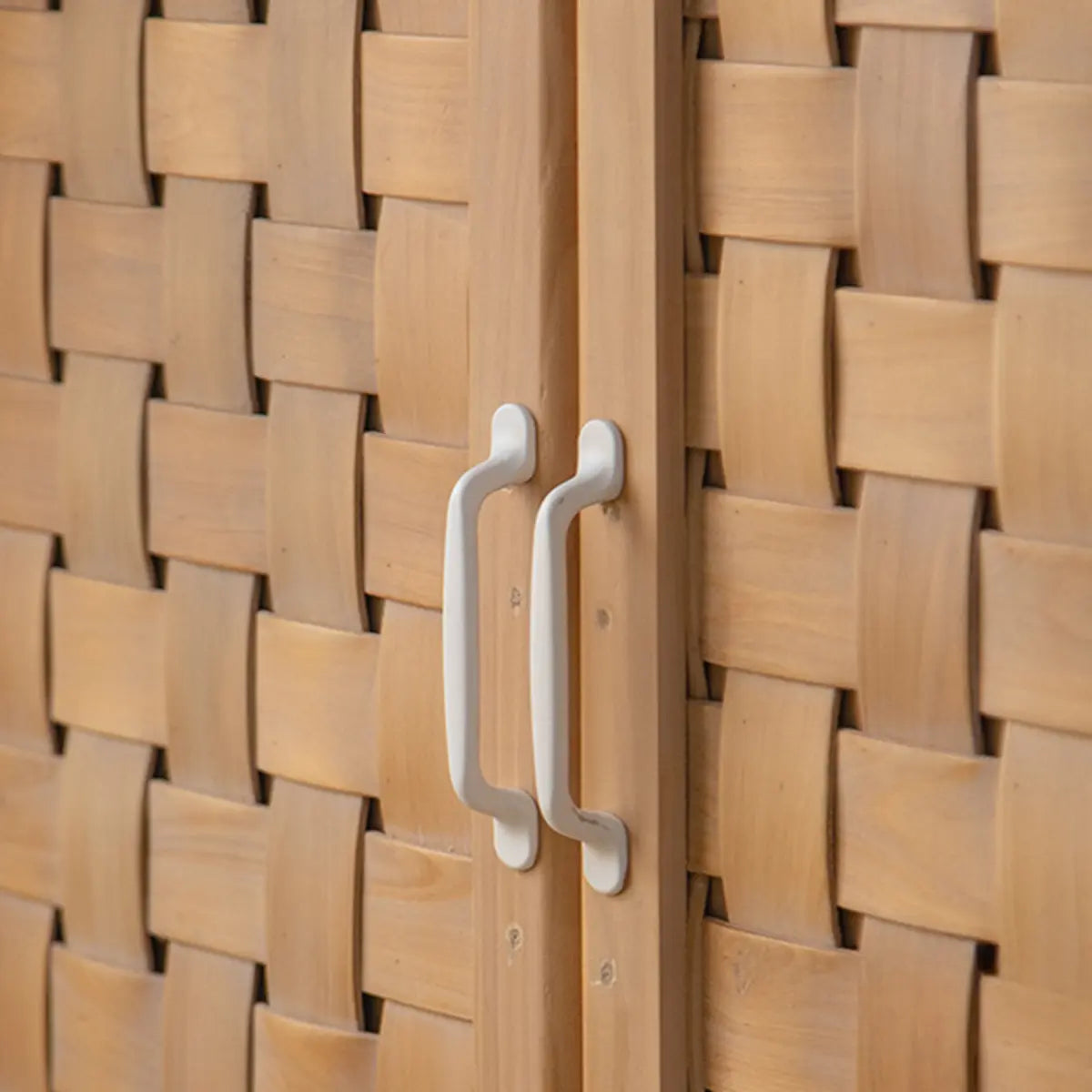 Minimalist Woven Wood Cabinets Natural Buffet with Shelves Image - 9