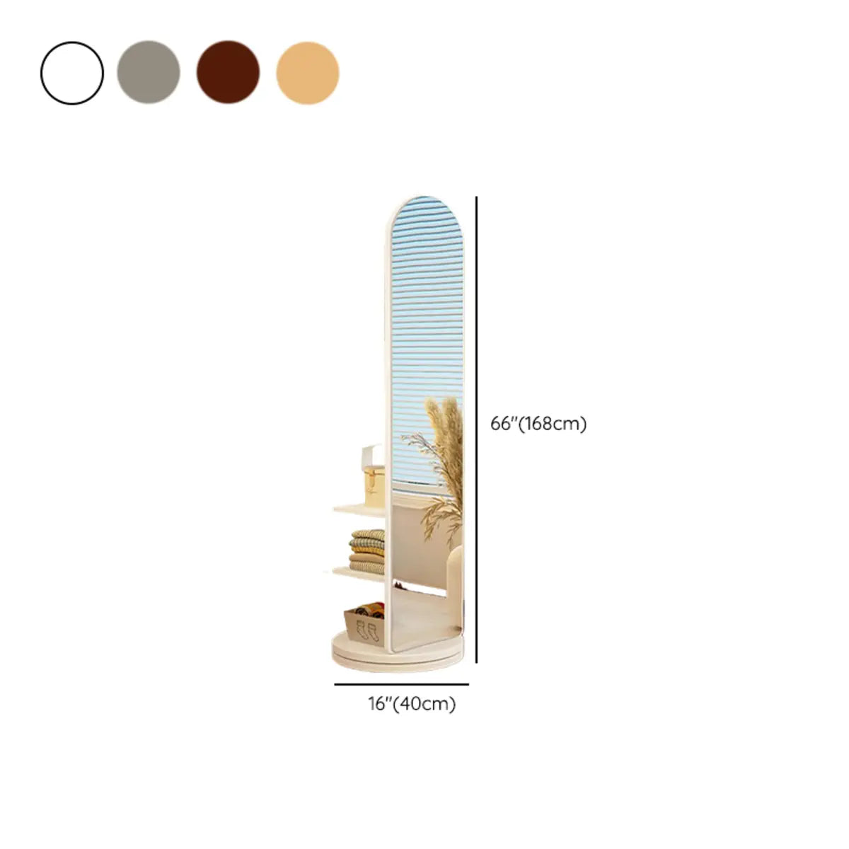 Mirror Wood Brown Storage Hooks Coat Rack with Shelves