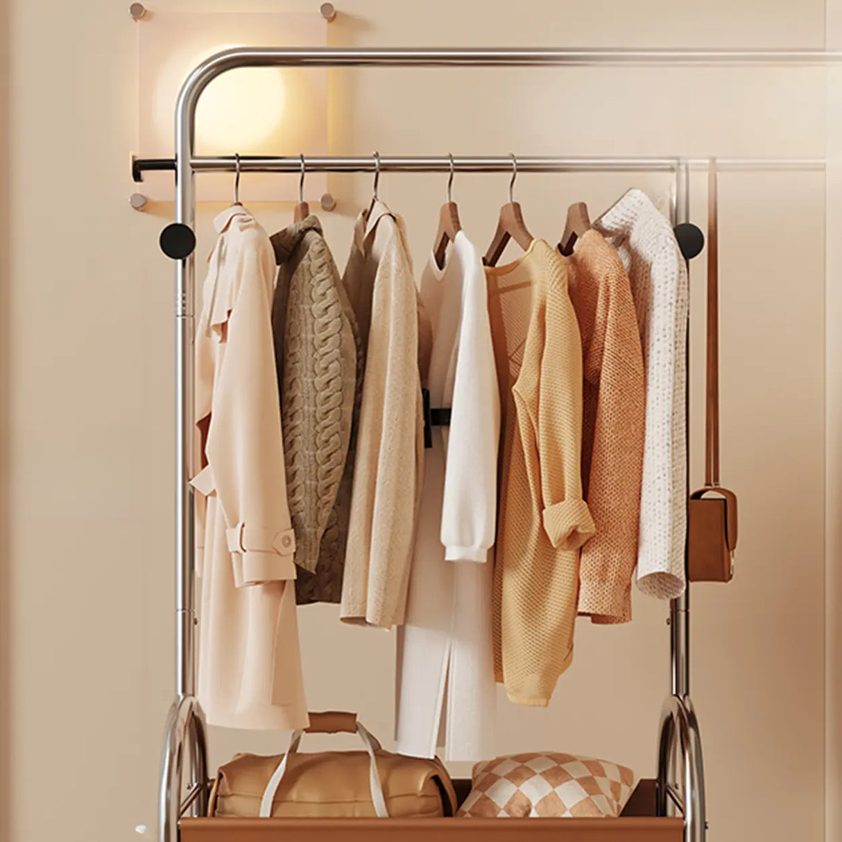 Mobile Metal Freestanding Basket Coat Rack with Shelves Image - 12