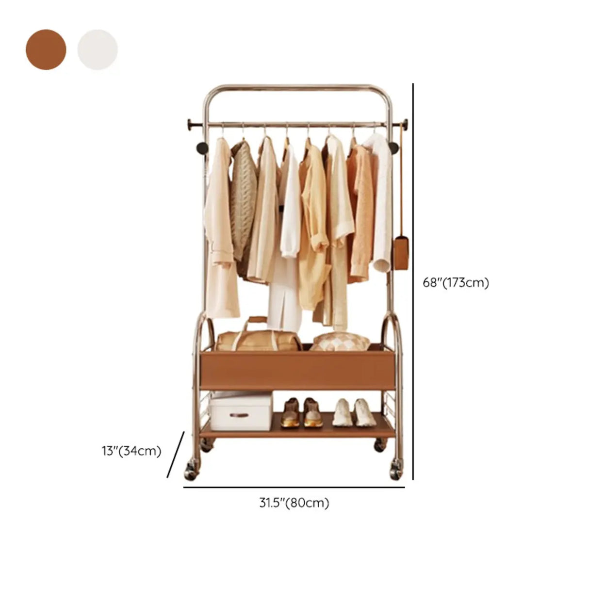 Mobile Metal Freestanding Basket Coat Rack with Shelves Image - 14