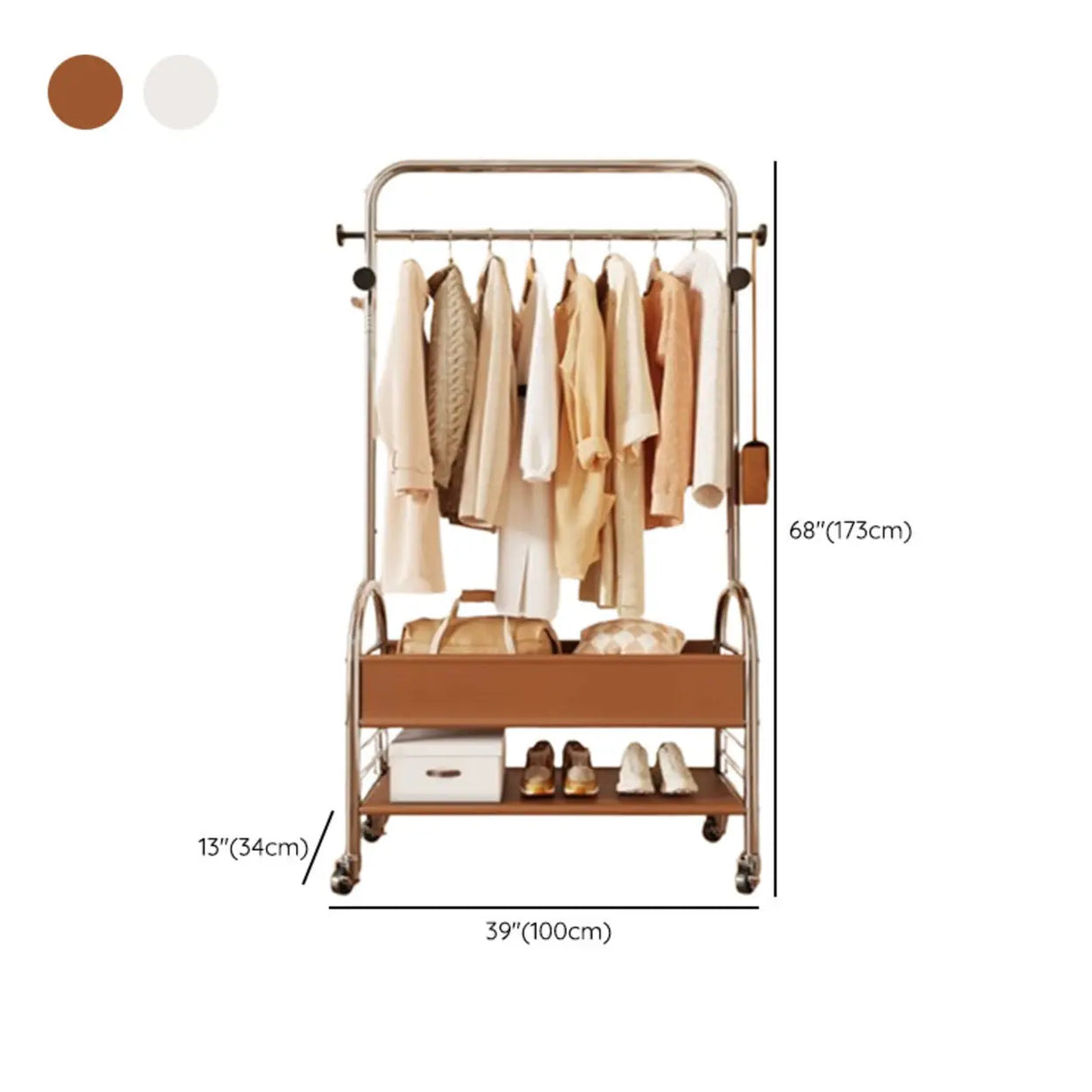 Mobile Metal Freestanding Basket Coat Rack with Shelves Image - 15