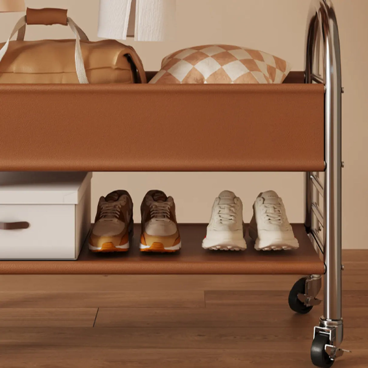 Mobile Metal Freestanding Basket Coat Rack with Shelves Image - 8