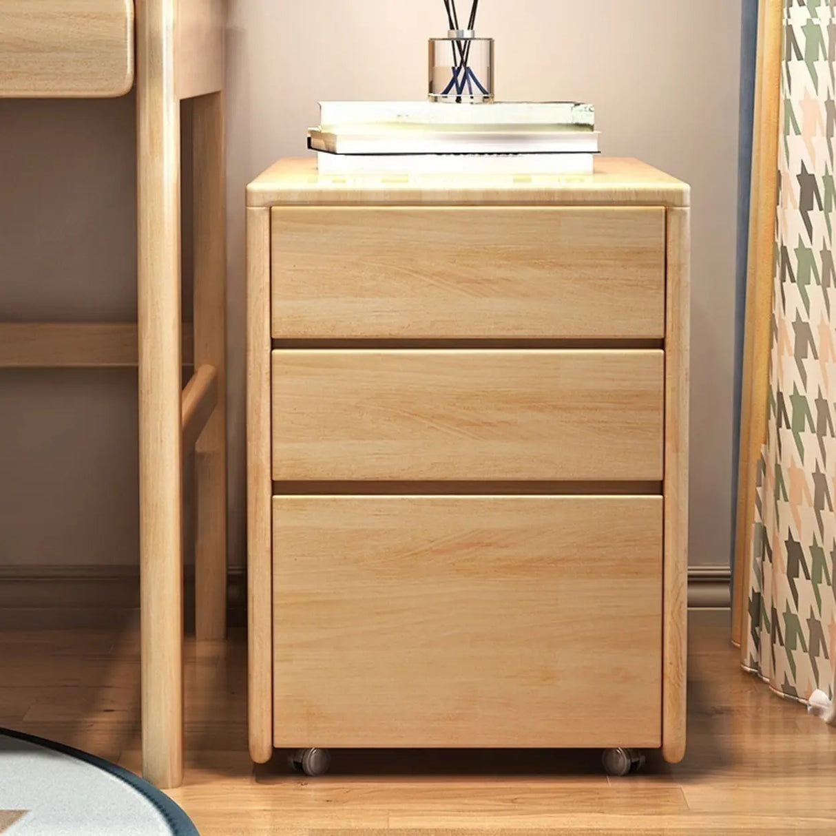 Mobile Vertical Short Wood Filing Cabinet with Drawers Image - 1