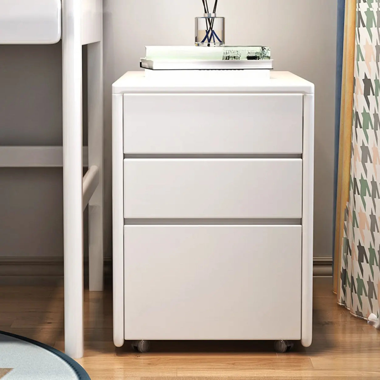 Mobile Vertical Short Wood Filing Cabinet with Drawers Image - 2