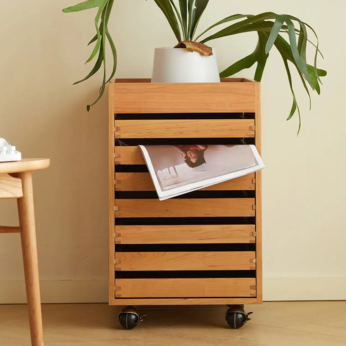 Mobile Vertical Small Wood Filing Cabinet with Drawers Image - 12