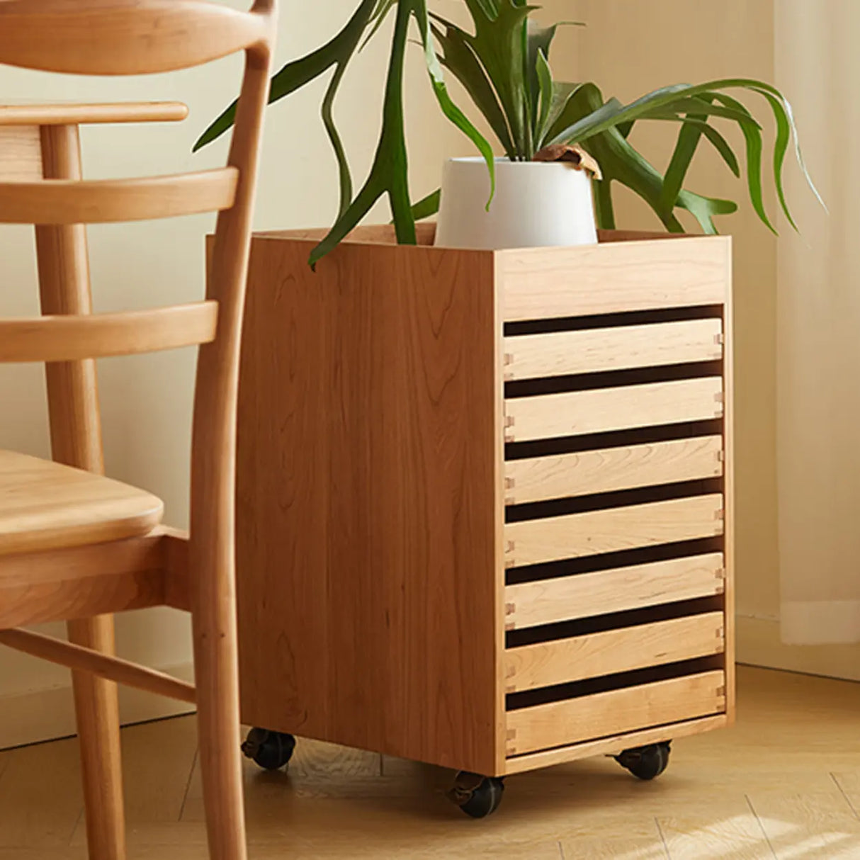 Mobile Vertical Small Wood Filing Cabinet with Drawers Image - 1