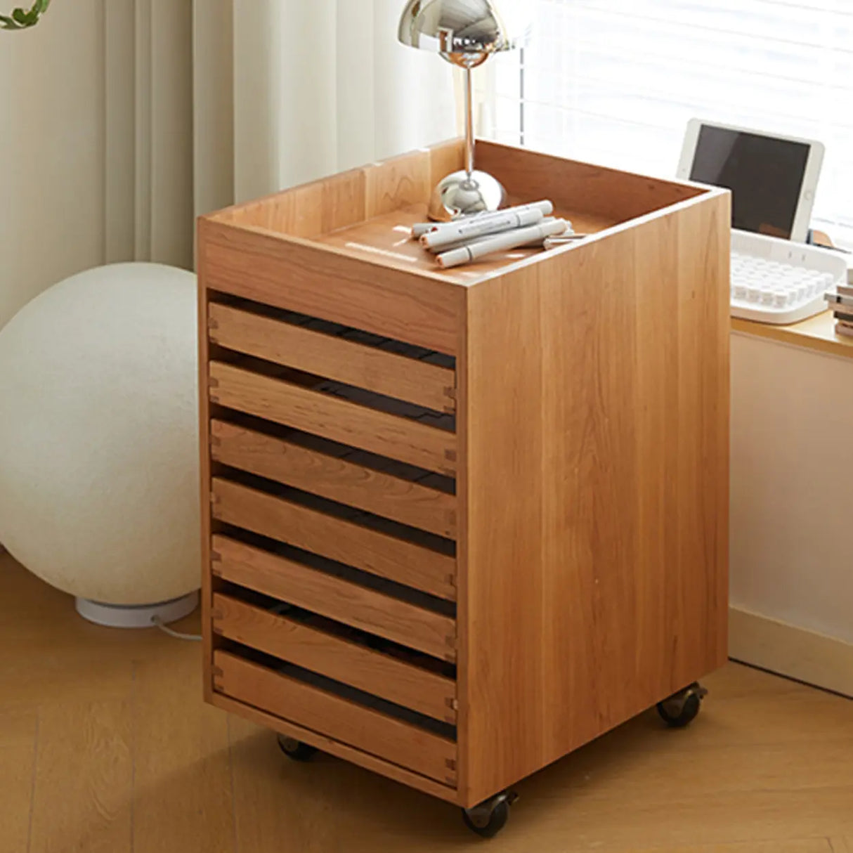Mobile Vertical Small Wood Filing Cabinet with Drawers Image - 4