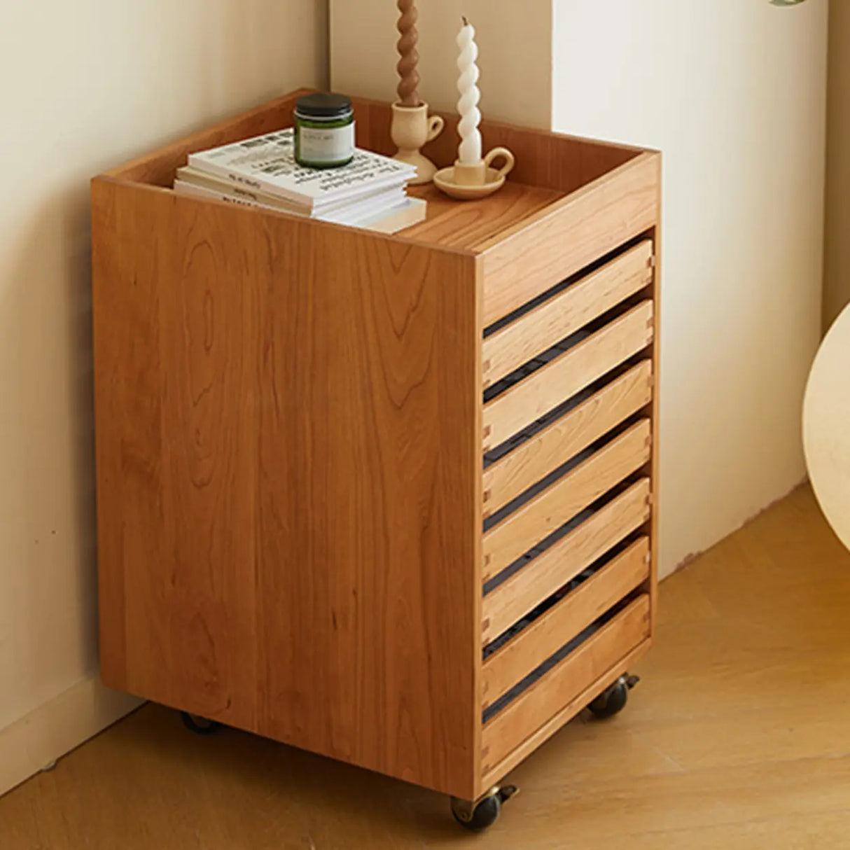 Mobile Vertical Small Wood Filing Cabinet with Drawers Image - 6