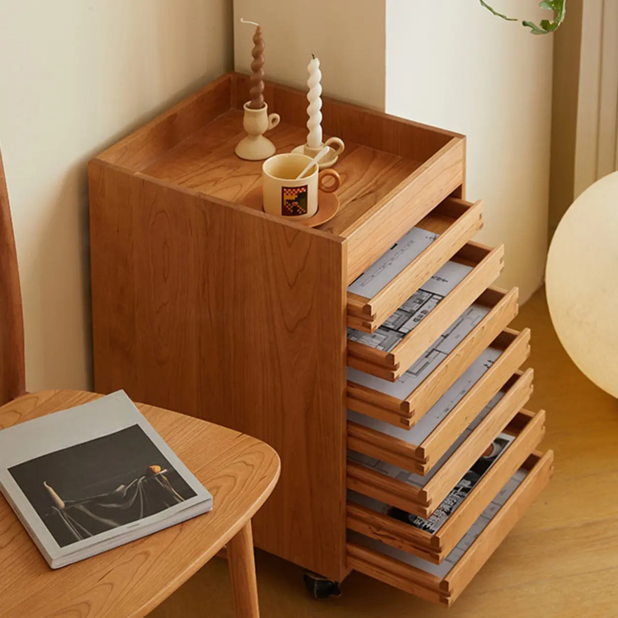 Mobile Vertical Small Wood Filing Cabinet with Drawers Image - 8