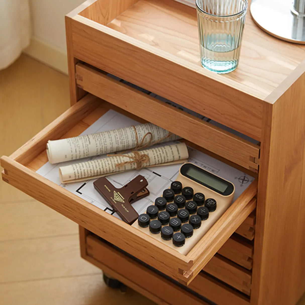 Mobile Vertical Small Wood Filing Cabinet with Drawers Image - 9