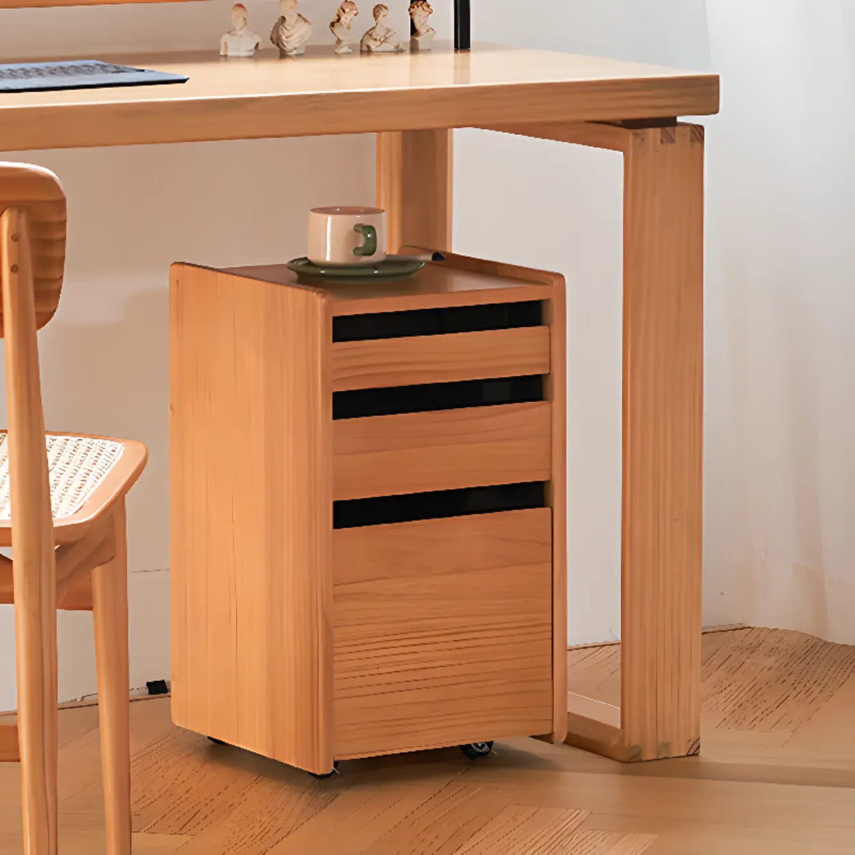 Mobile Vertical Wood Drawers Filing Cabinet with Wheels Image - 1