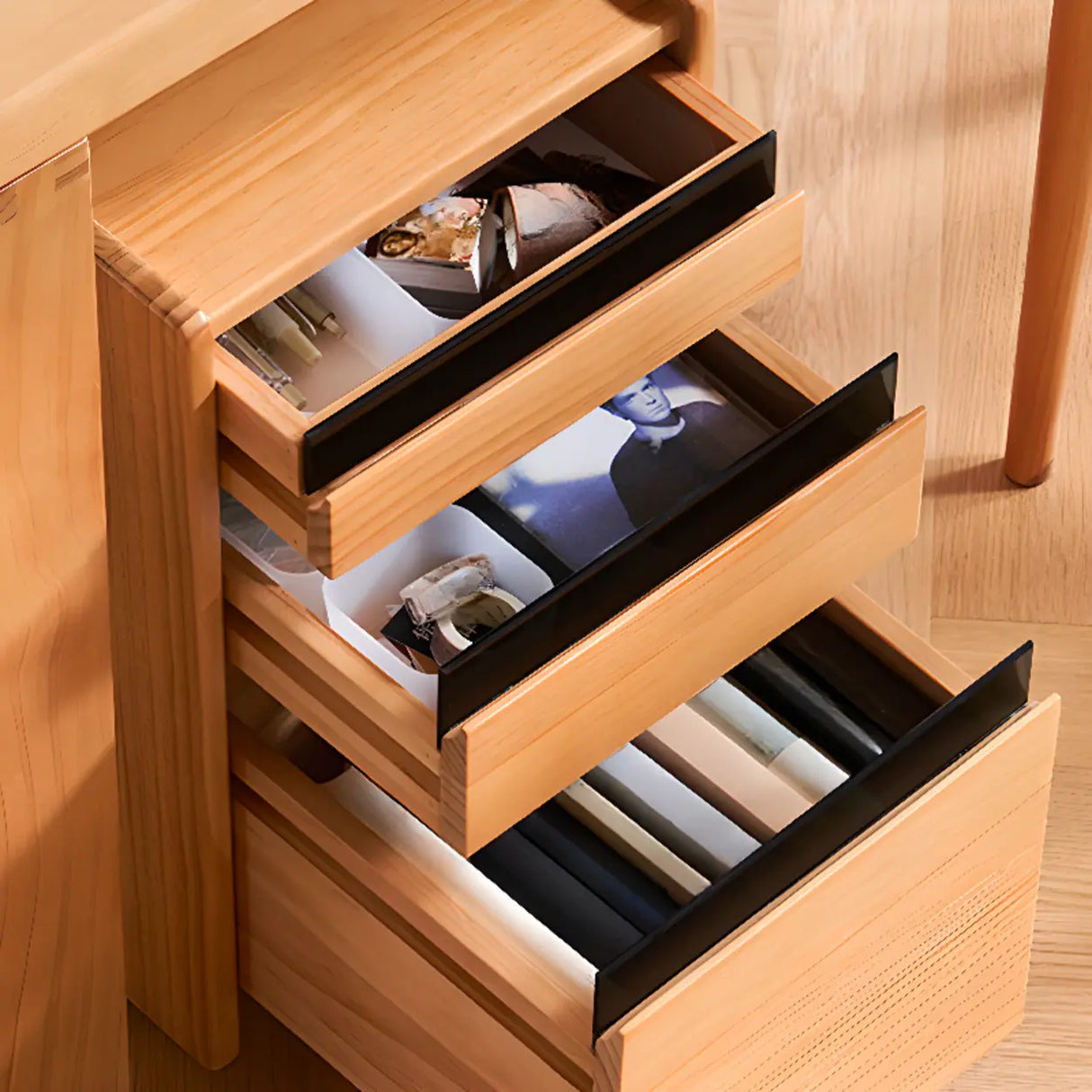 Mobile Vertical Wood Drawers Filing Cabinet with Wheels Image - 4