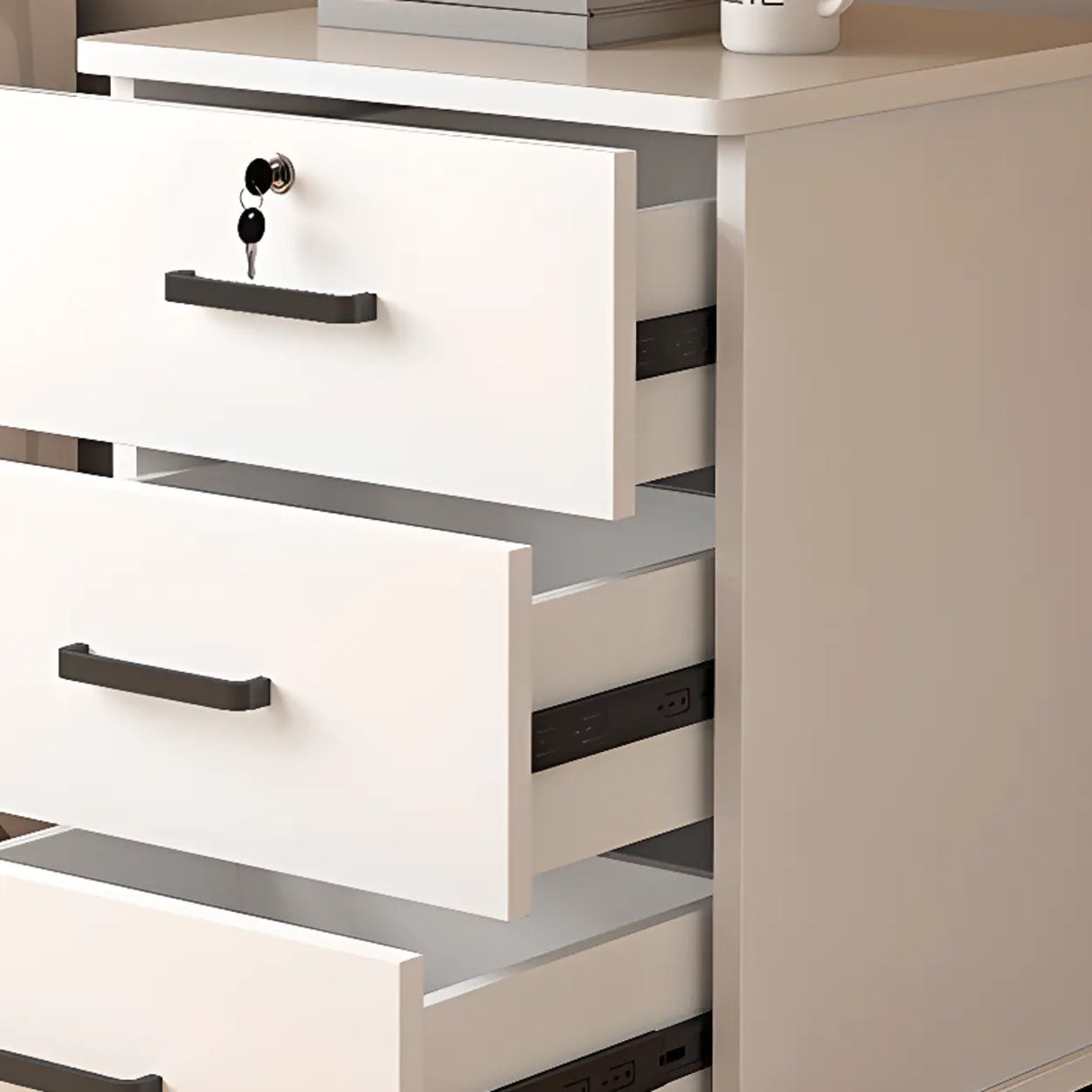 Mobile Vertical Wood Light Gray Storage Filing Cabinet Image - 18