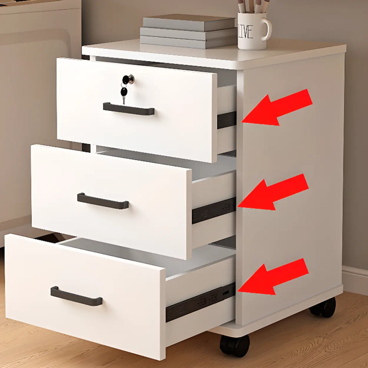 Mobile Vertical Wood Light Gray Storage Filing Cabinet Image - 8