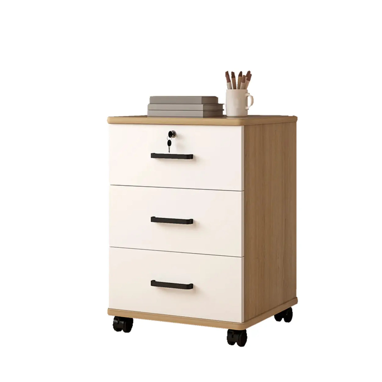 Mobile Vertical Wood Light Gray Storage Filing Cabinet Image - 9