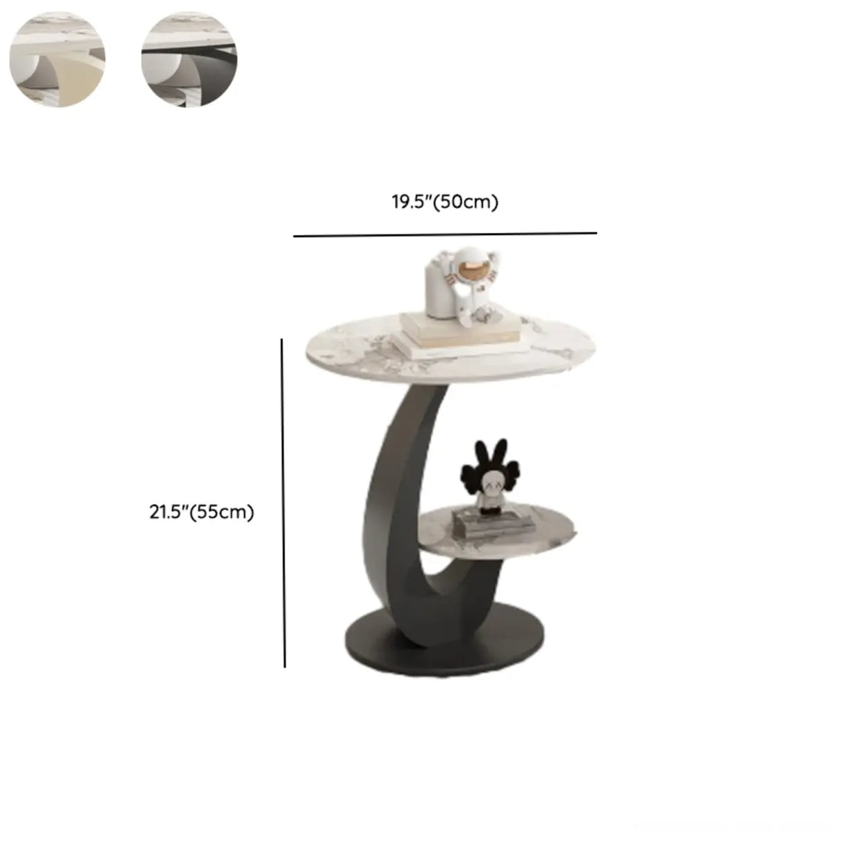 Modern 2-Tier Round Sintered Stone Side Table with Shelf