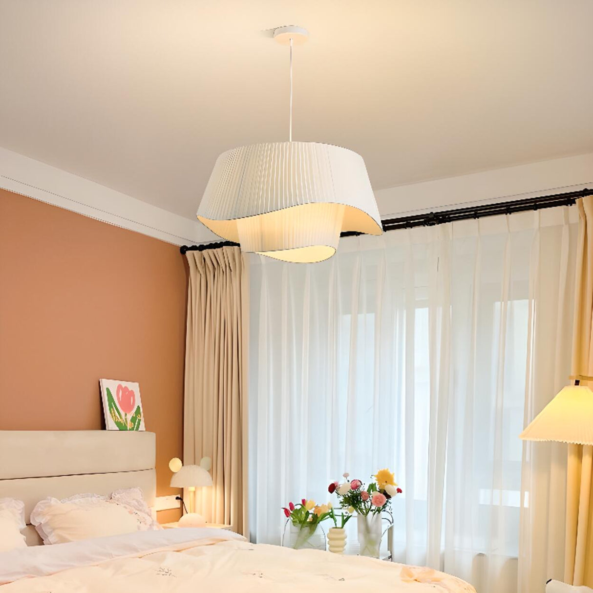 Modern 2 Tiers Adjustable Height White Wave Chandelier Image - 1