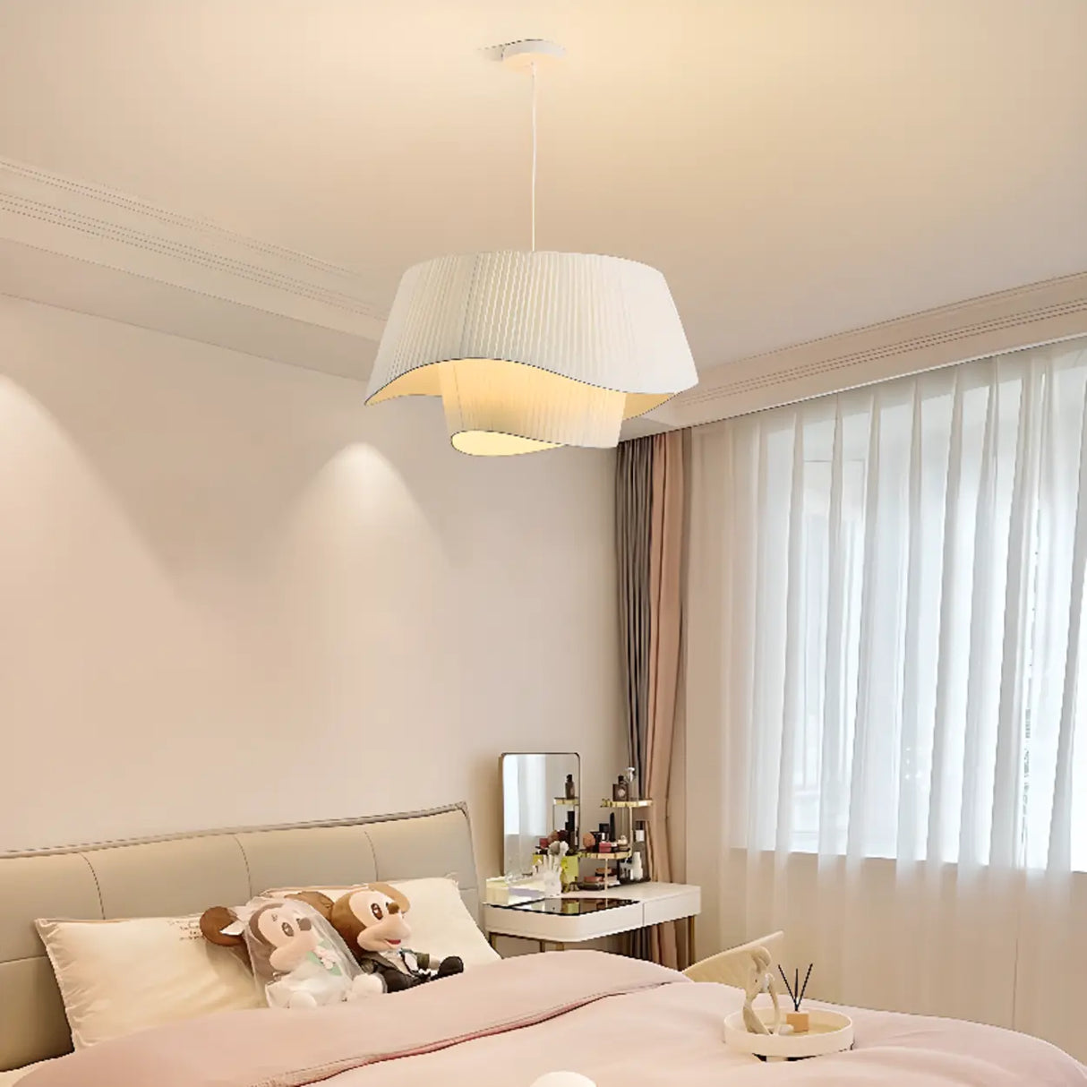 Modern 2 Tiers Adjustable Height White Wave Chandelier Image - 3