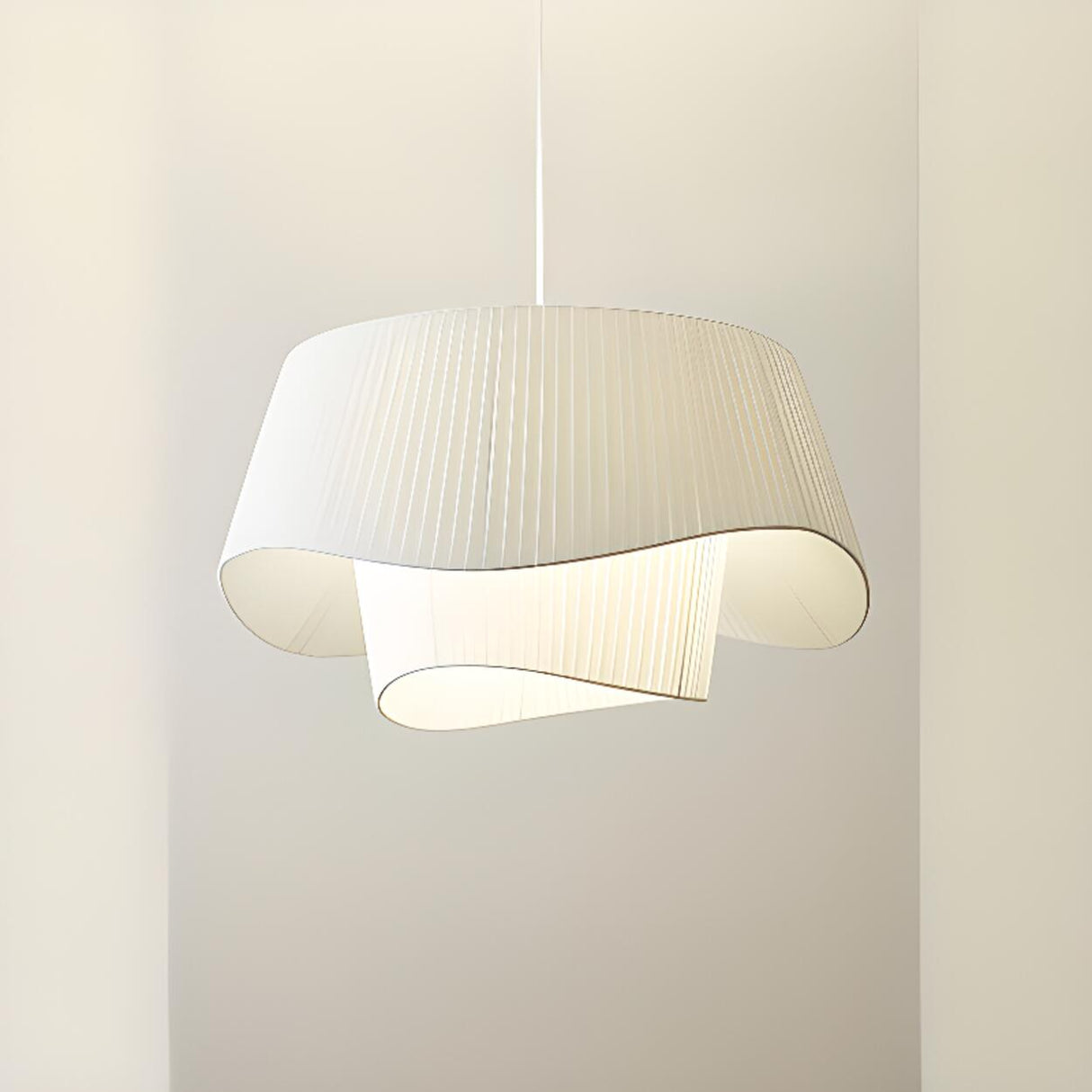 Modern 2 Tiers Adjustable Height White Wave Chandelier Image - 13