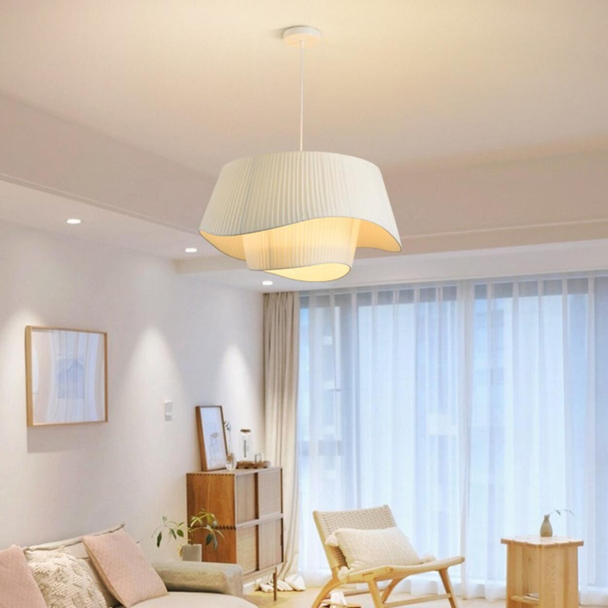 Modern 2 Tiers Adjustable Height White Wave Chandelier Image - 4