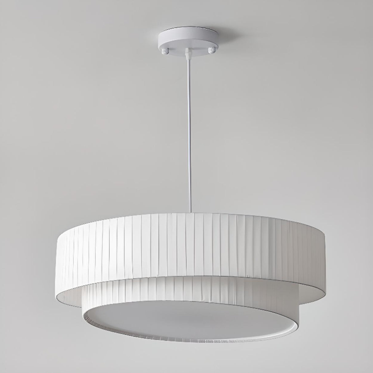 Modern 2 Tiers Fabric Drum Chandelier Adjustable Height Image - 12