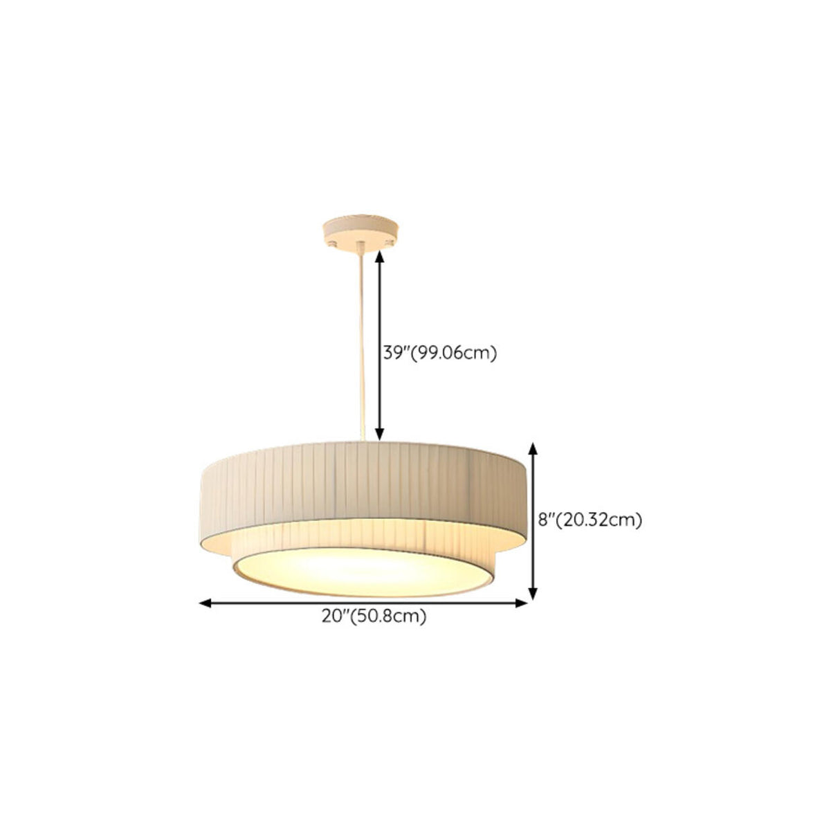 Modern 2 Tiers Fabric Drum Chandelier Adjustable Height