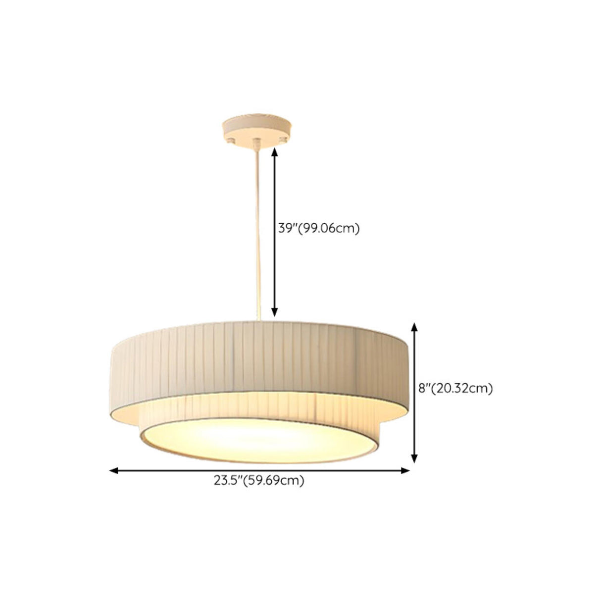 Modern 2 Tiers Fabric Drum Chandelier Adjustable Height Image - 16