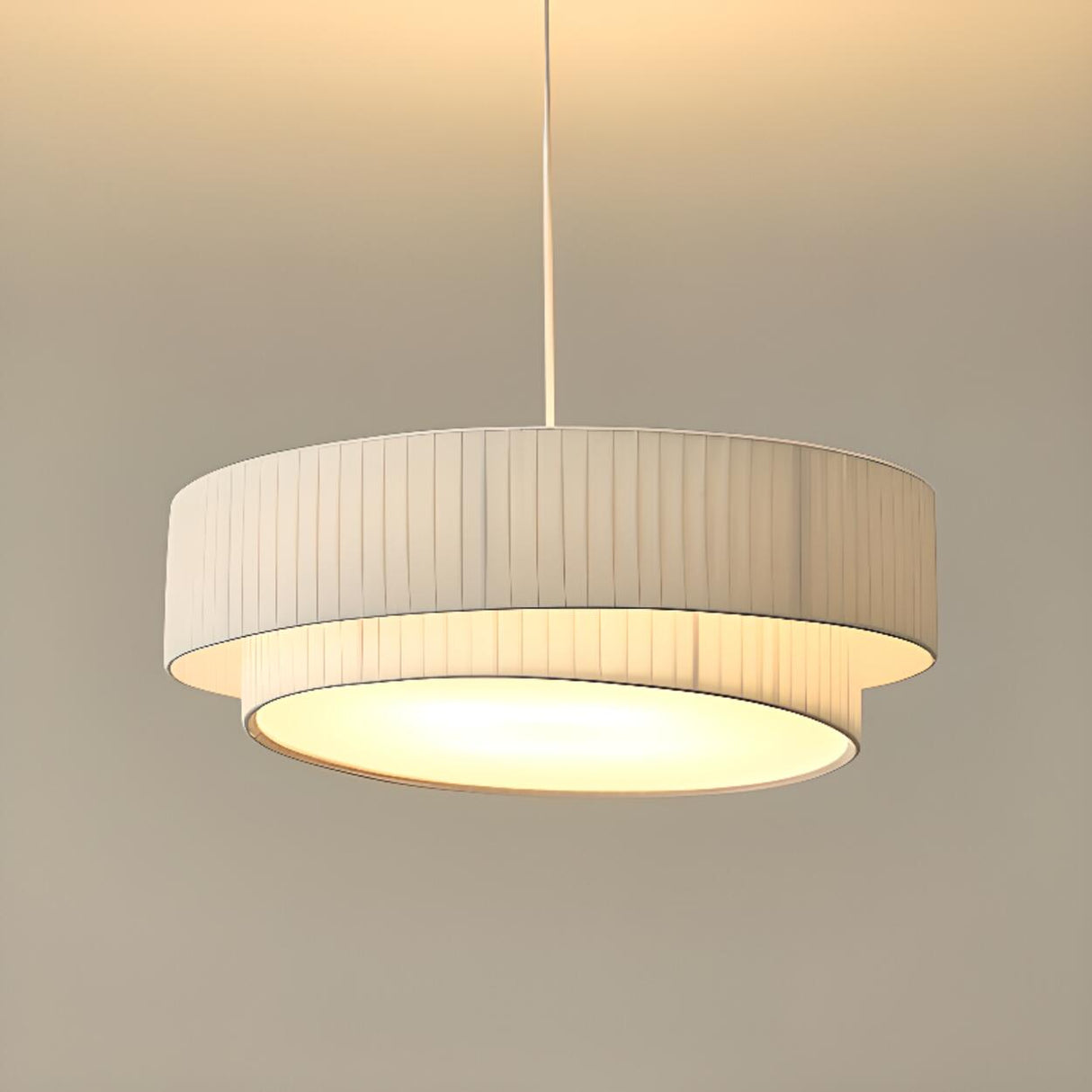 Modern 2 Tiers Fabric Drum Chandelier Adjustable Height Image - 8