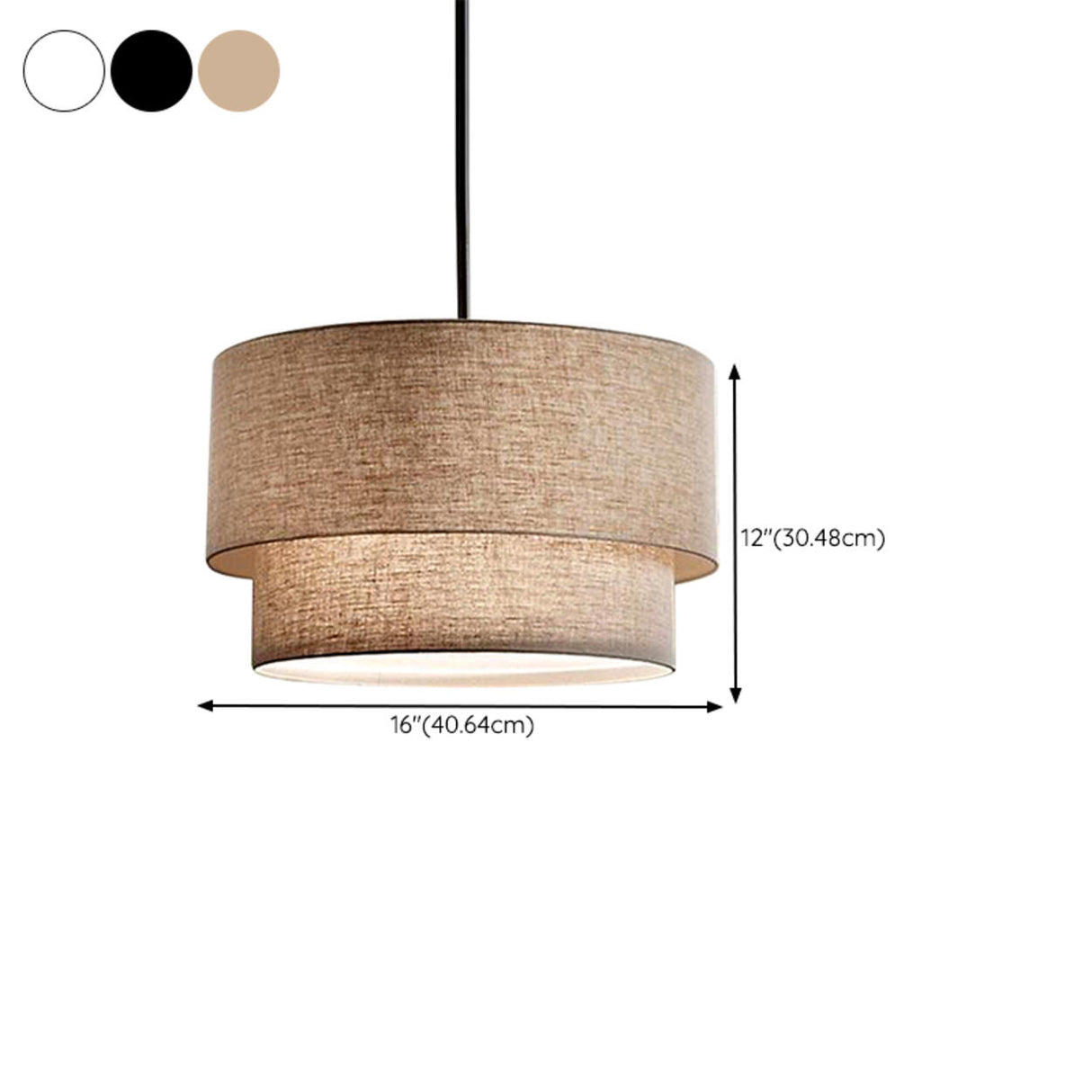 Modern 2 Tiers Fabric Drum Pendant Light