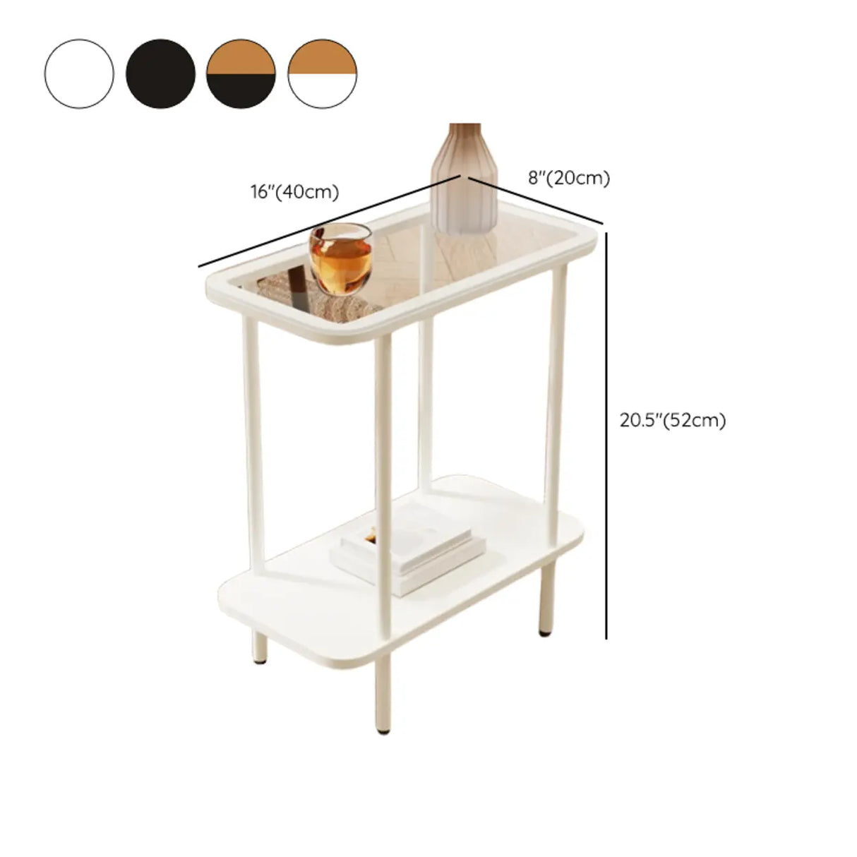 Modern 2 Tiers Metal Base Rectangle Glass Side Table