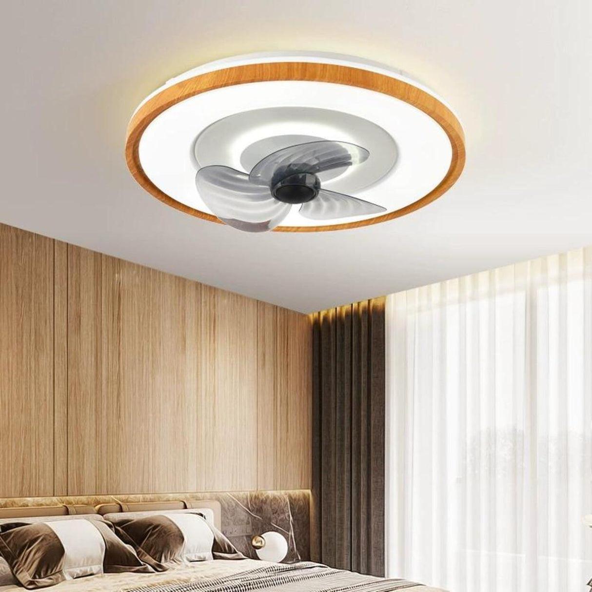 Modern 3 Gray Blade Round Remote Ceiling Fan with Light Image - 1
