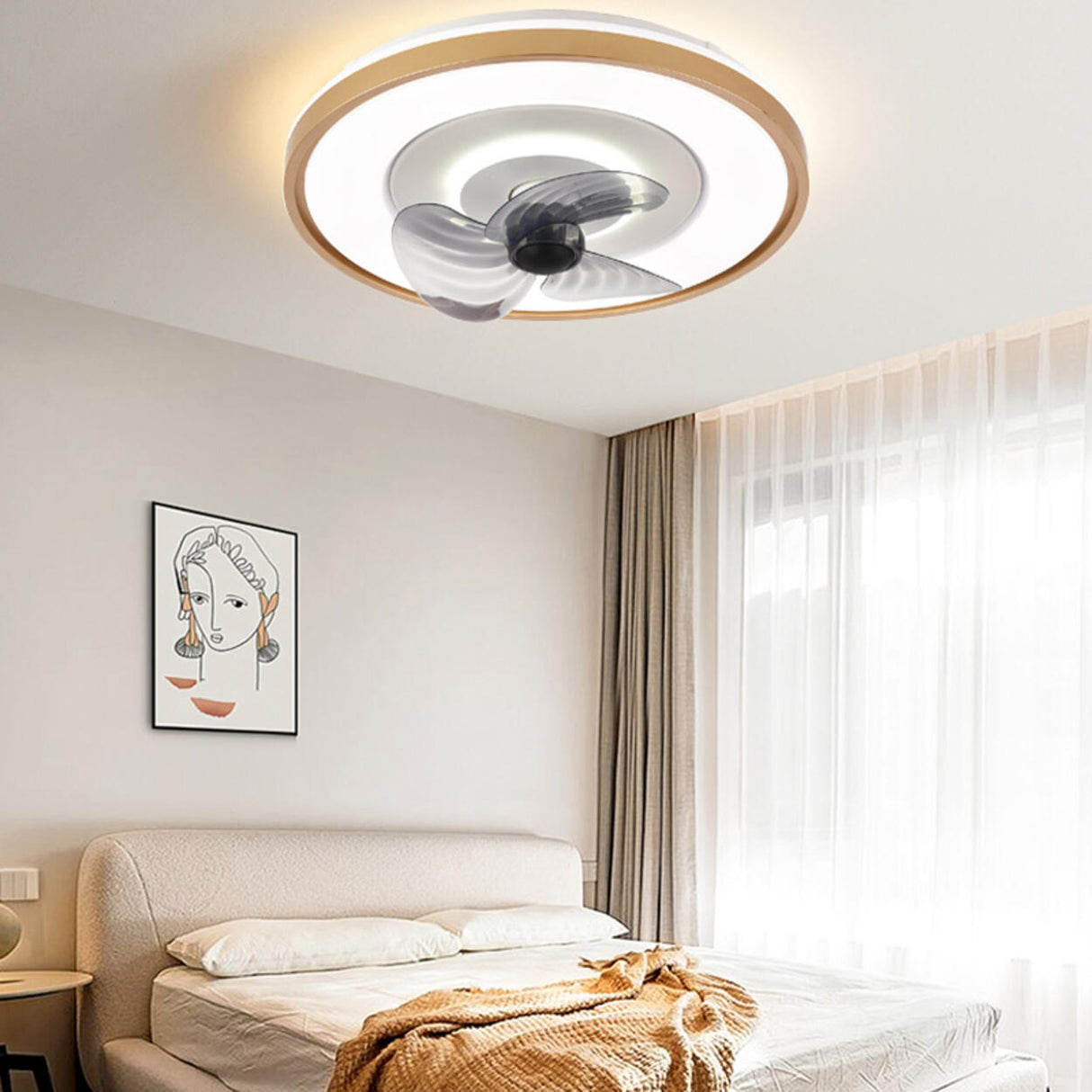 Modern 3 Gray Blade Round Remote Ceiling Fan with Light Image - 15
