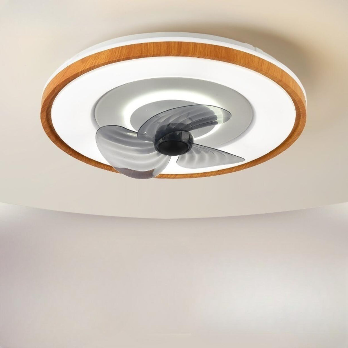Modern 3 Gray Blade Round Remote Ceiling Fan with Light Image - 2