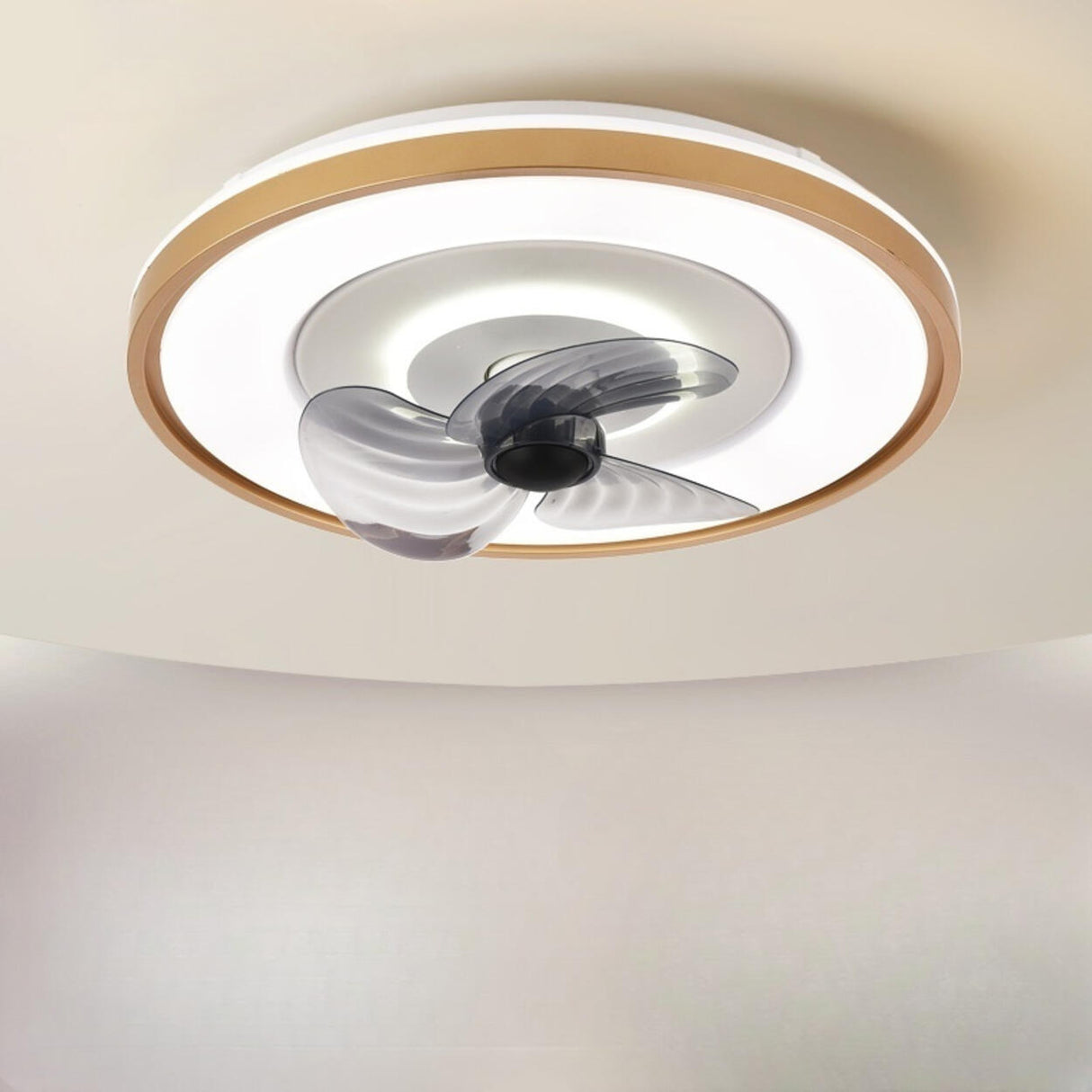 Modern 3 Gray Blade Round Remote Ceiling Fan with Light Image - 3