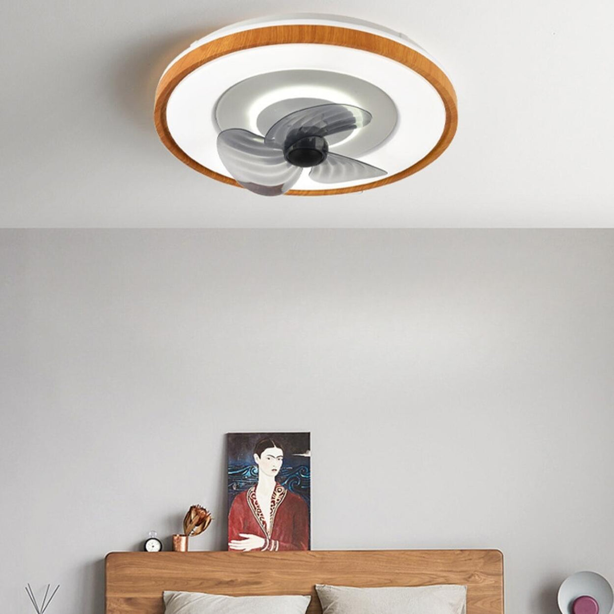 Modern 3 Gray Blade Round Remote Ceiling Fan with Light Image - 8