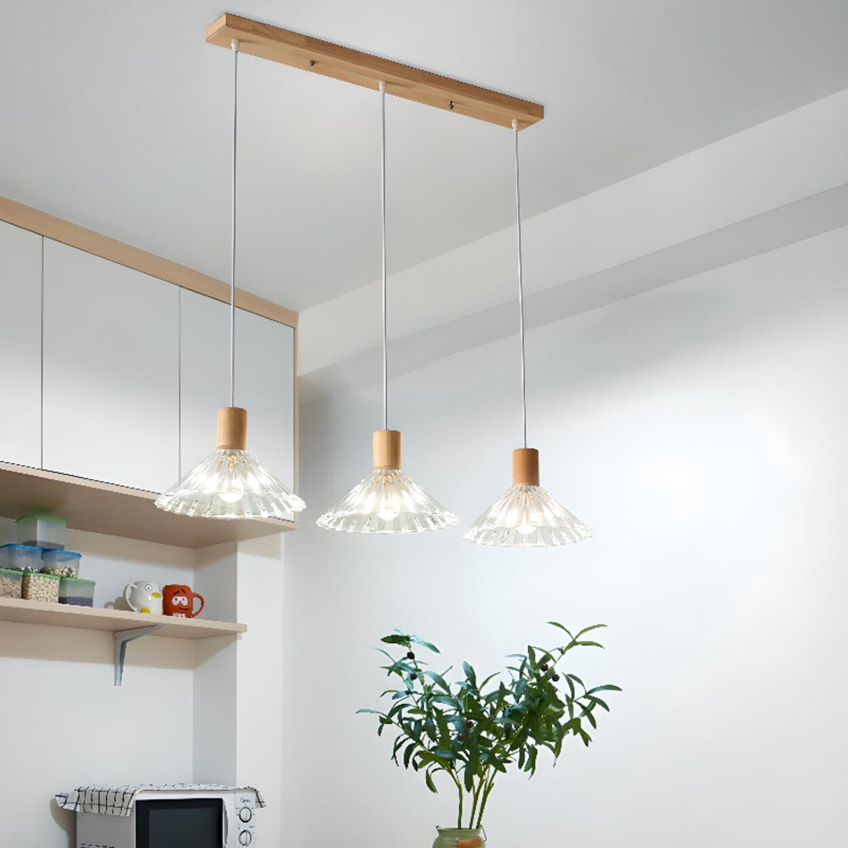 Modern 3-Light Fluted Cone Glass Island Ceiling Light Image - 1