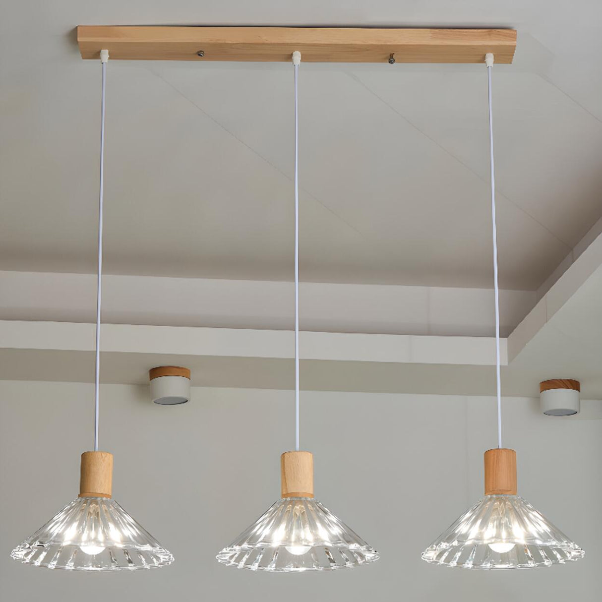 Modern 3-Light Fluted Cone Glass Island Ceiling Light Image - 3