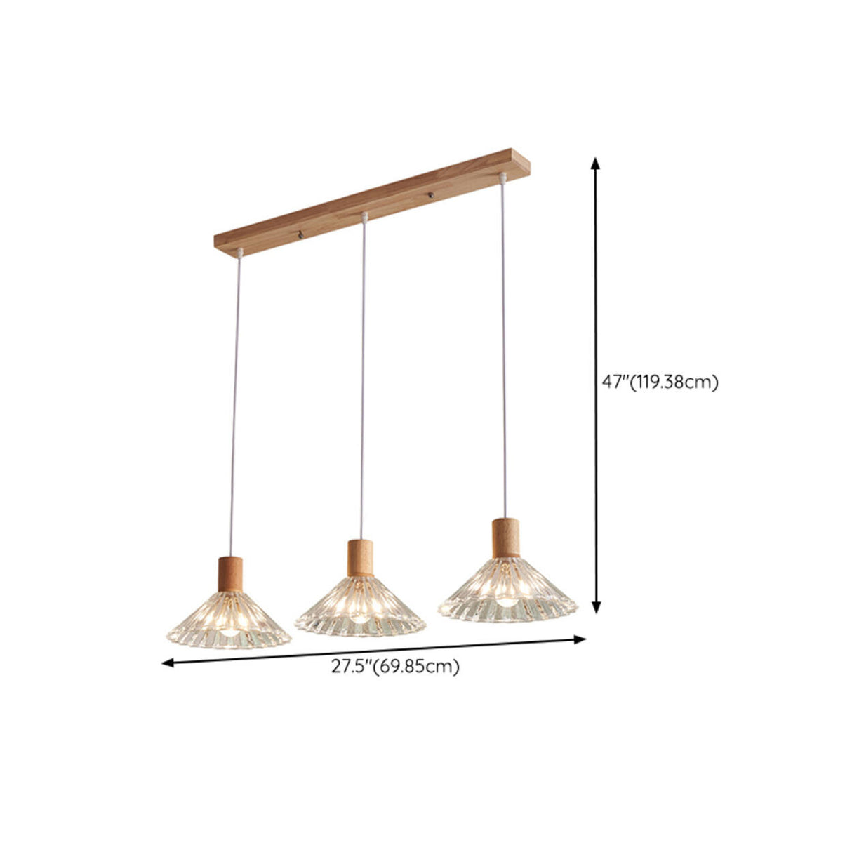 Modern 3-Light Fluted Cone Glass Island Ceiling Light