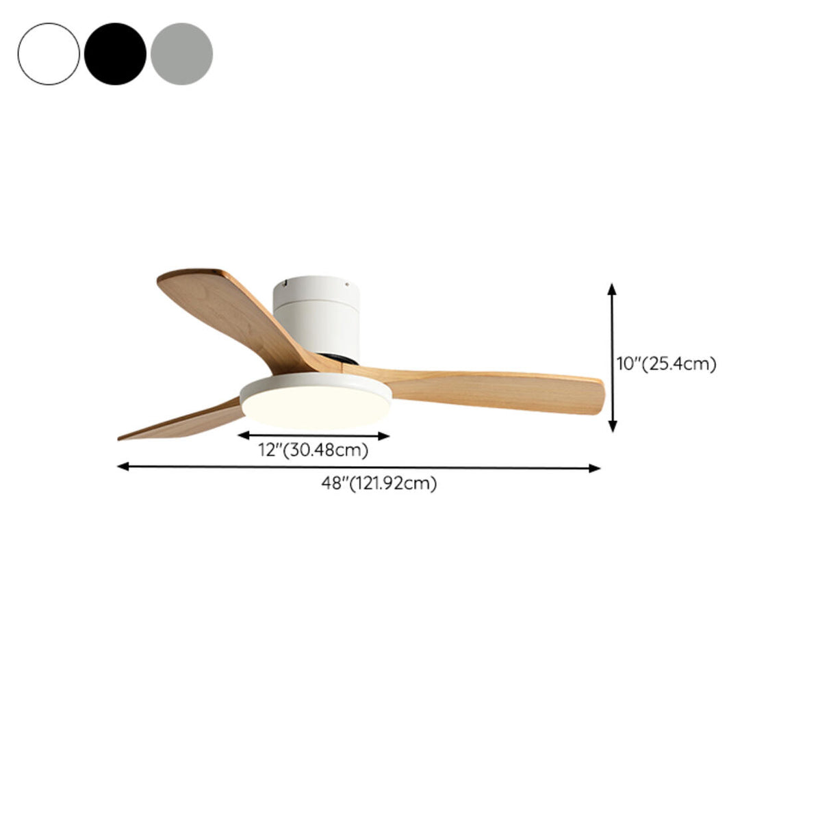 Modern 3 Solid Wood Blades Ceiling Fan with LED Light Image - 11