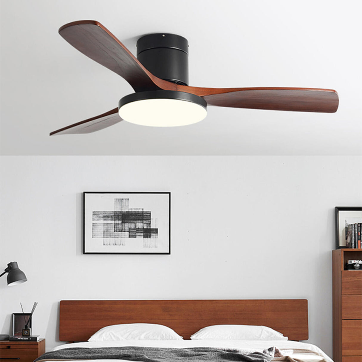 Modern 3 Solid Wood Blades Ceiling Fan with LED Light Image - 3