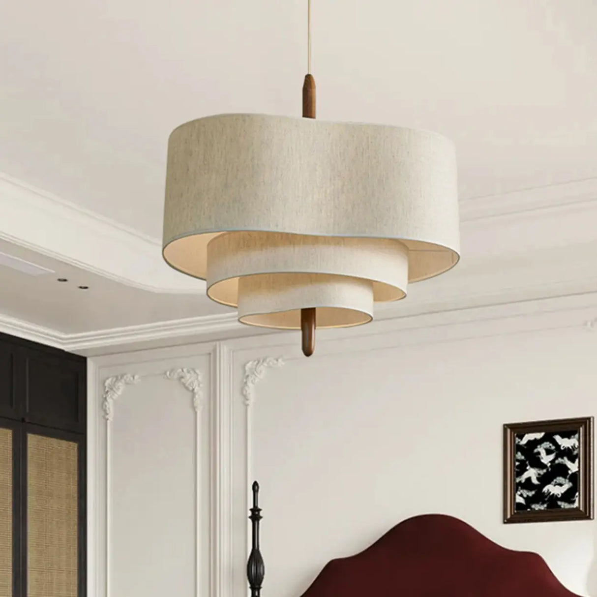 Modern 3 Tiers White Textile Round Chandelier Image - 1