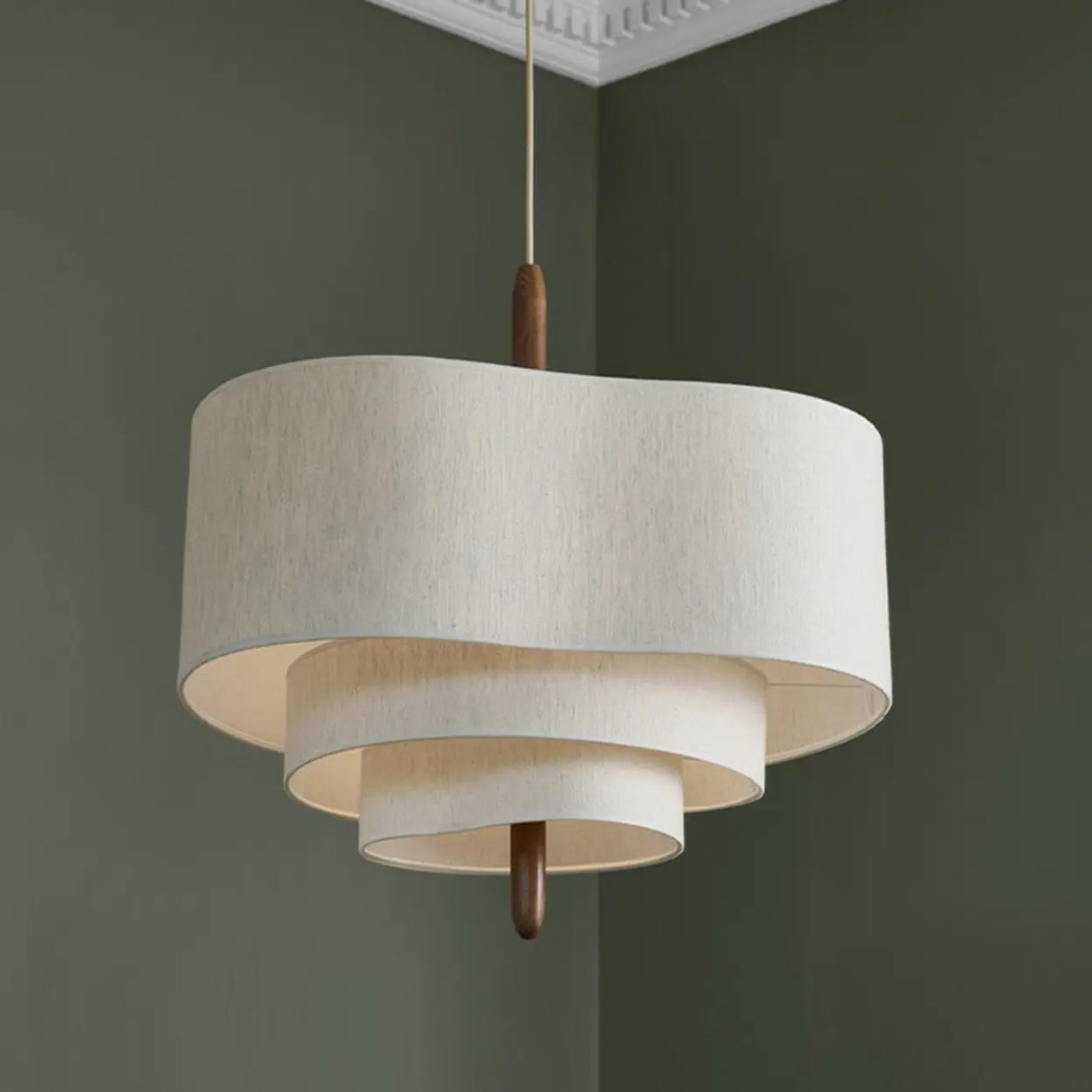 Modern 3 Tiers White Textile Round Chandelier Image - 2