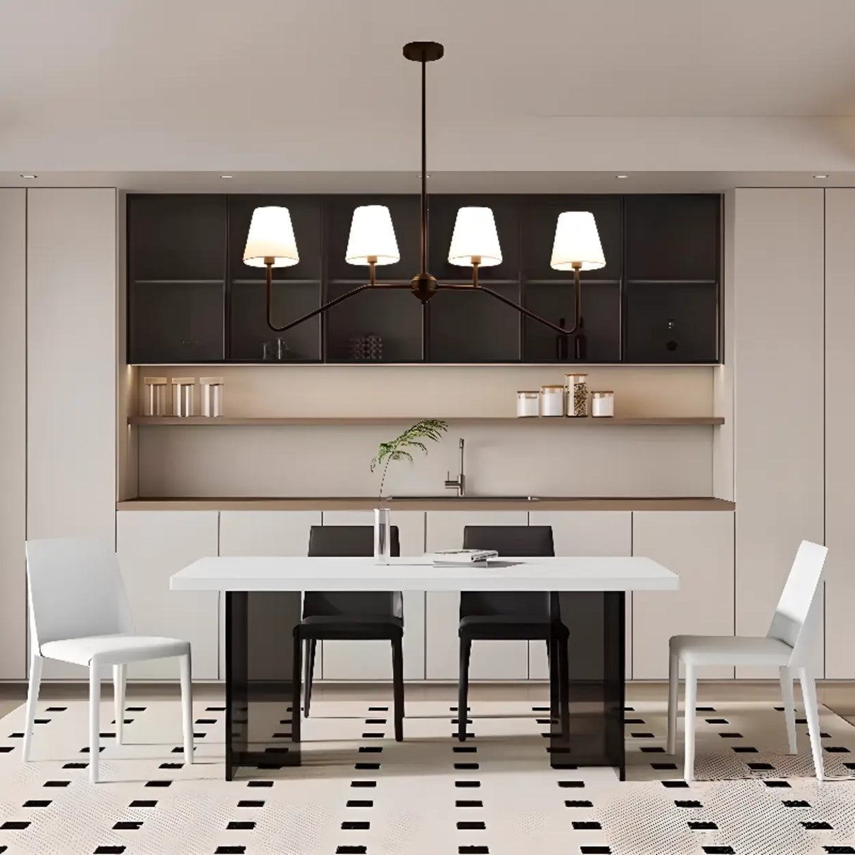 Modern 4-Light Black Cone Dining Room Island Light Image - 4