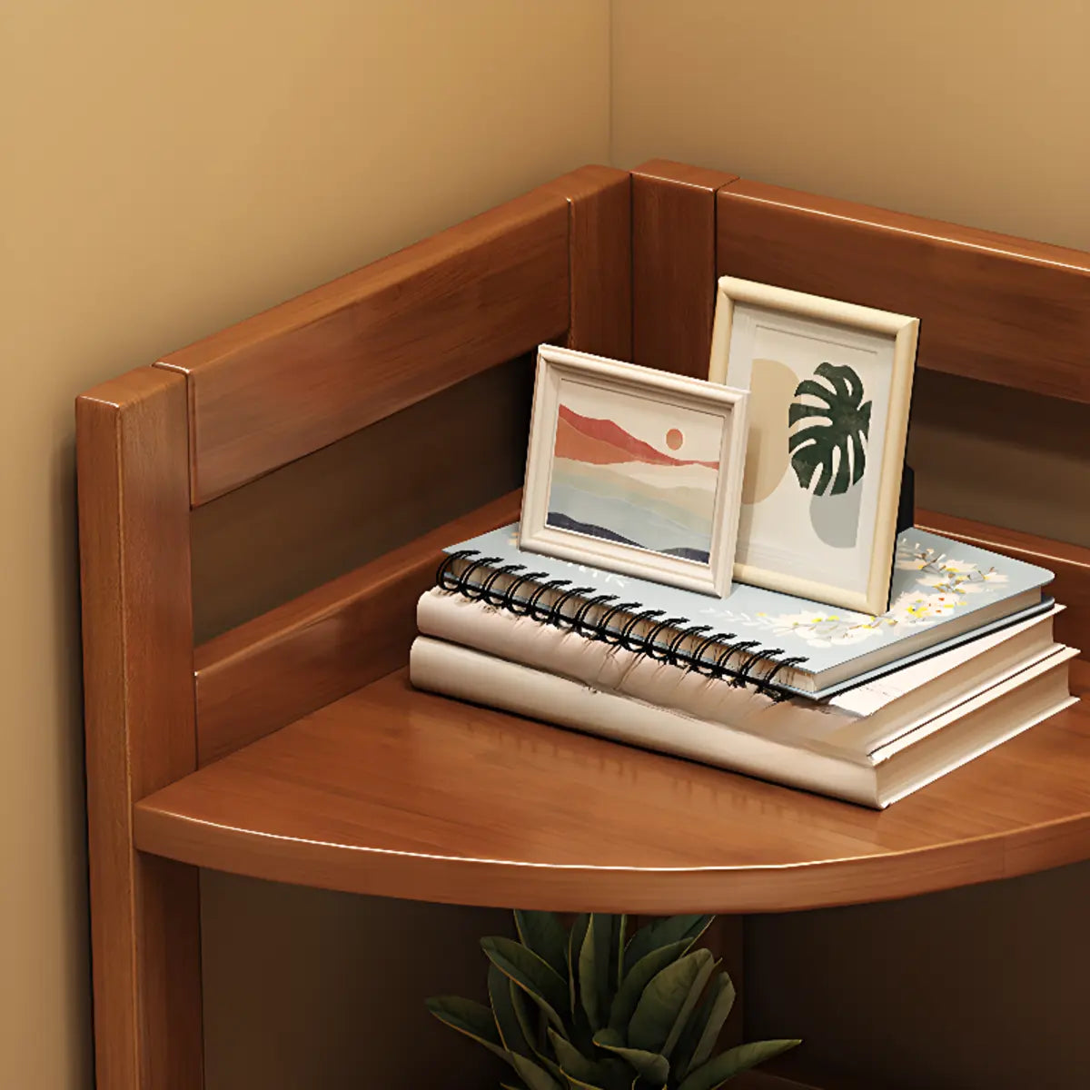Modern 4 Open Shelves Rubberwood Corner Bookshelf Image - 5