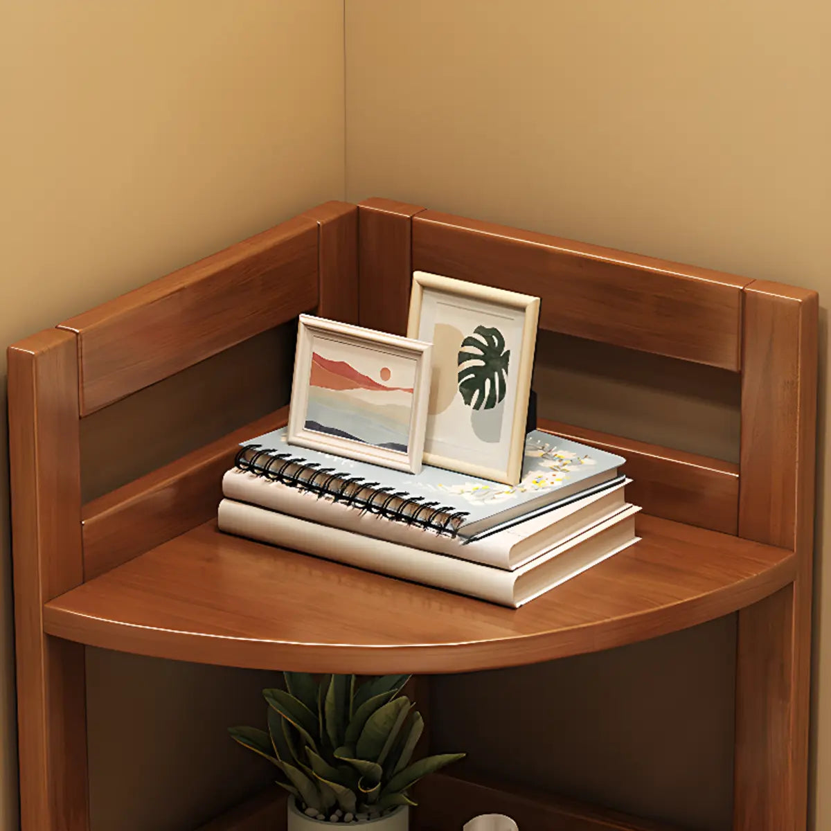 Modern 4 Open Shelves Rubberwood Corner Bookshelf Image - 8