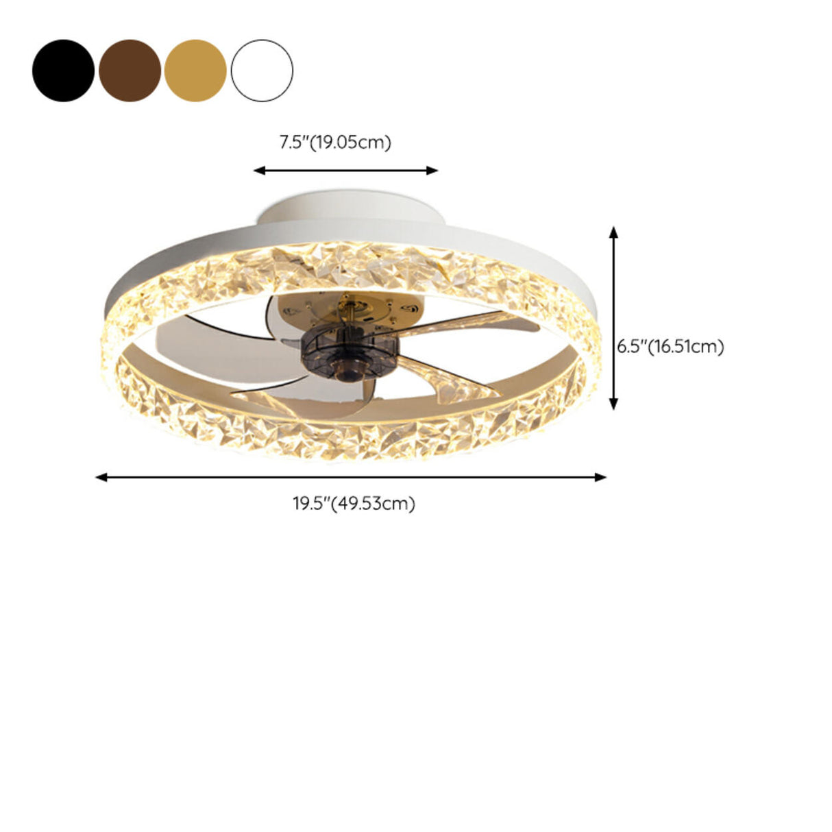 Modern 5 Blades Circular Crystal Ceiling Fan with Light