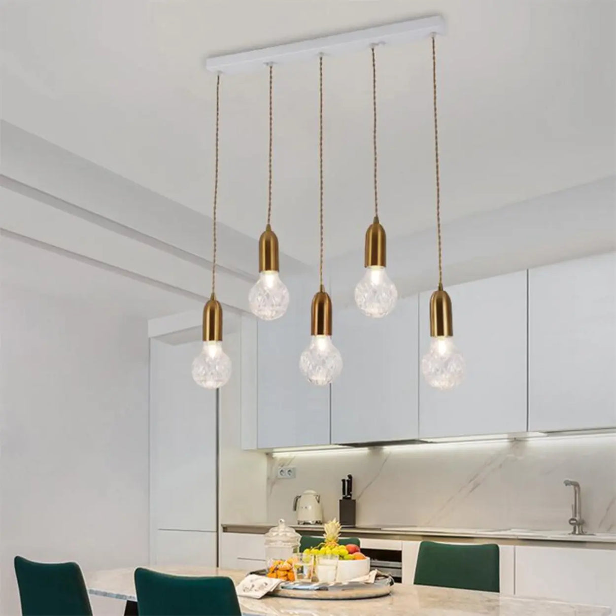 Modern 6-Light Glass Globe Gold Island Light Fixture Image - 3