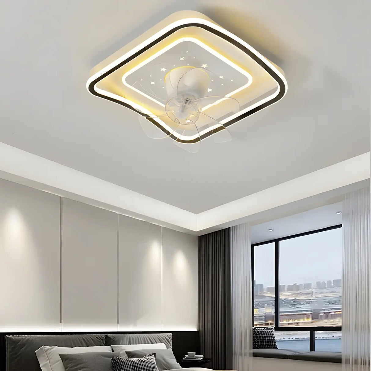 Modern 7 Blade Geometric Ceiling Fan with LED Light Image - 10