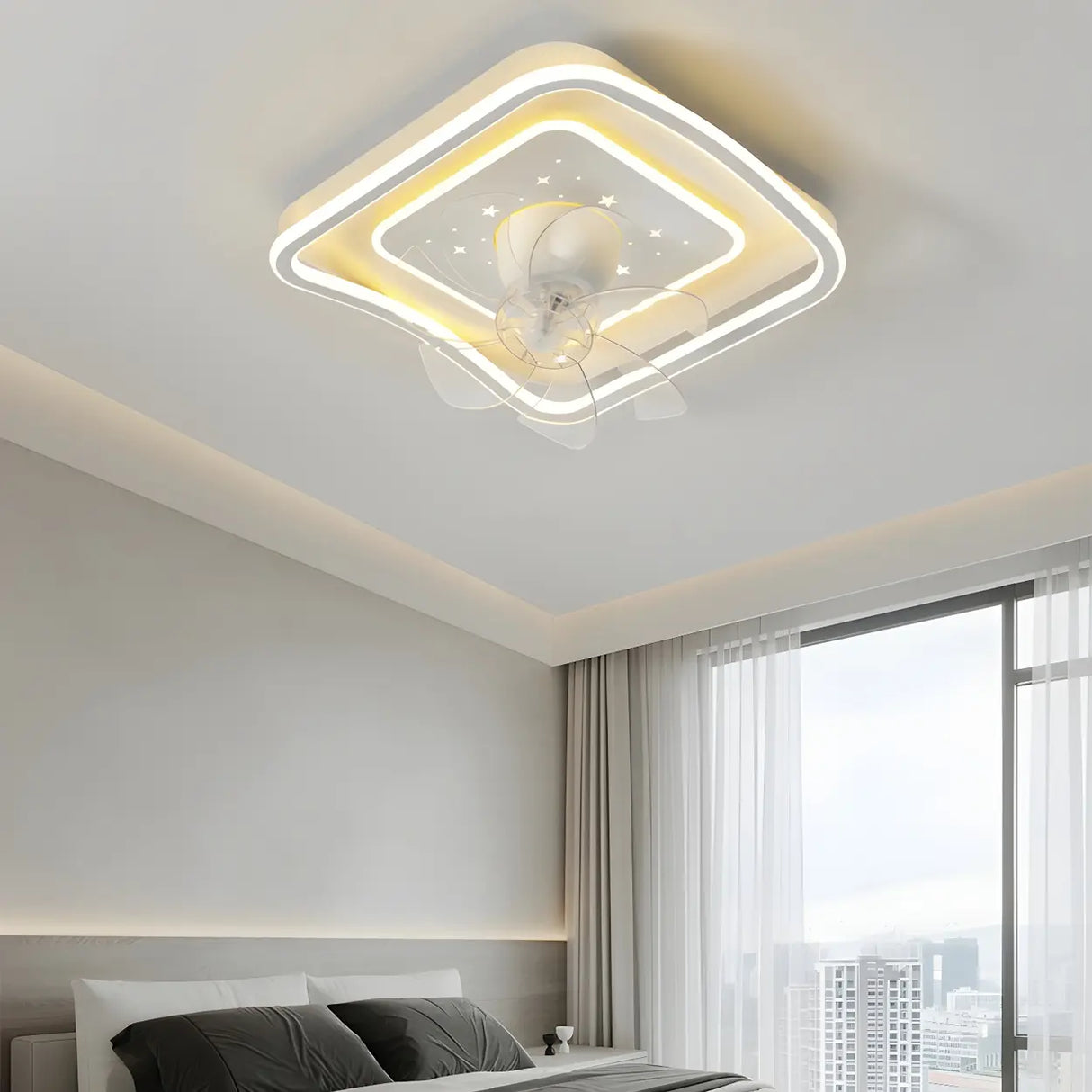 Modern 7 Blade Geometric Ceiling Fan with LED Light Image - 18