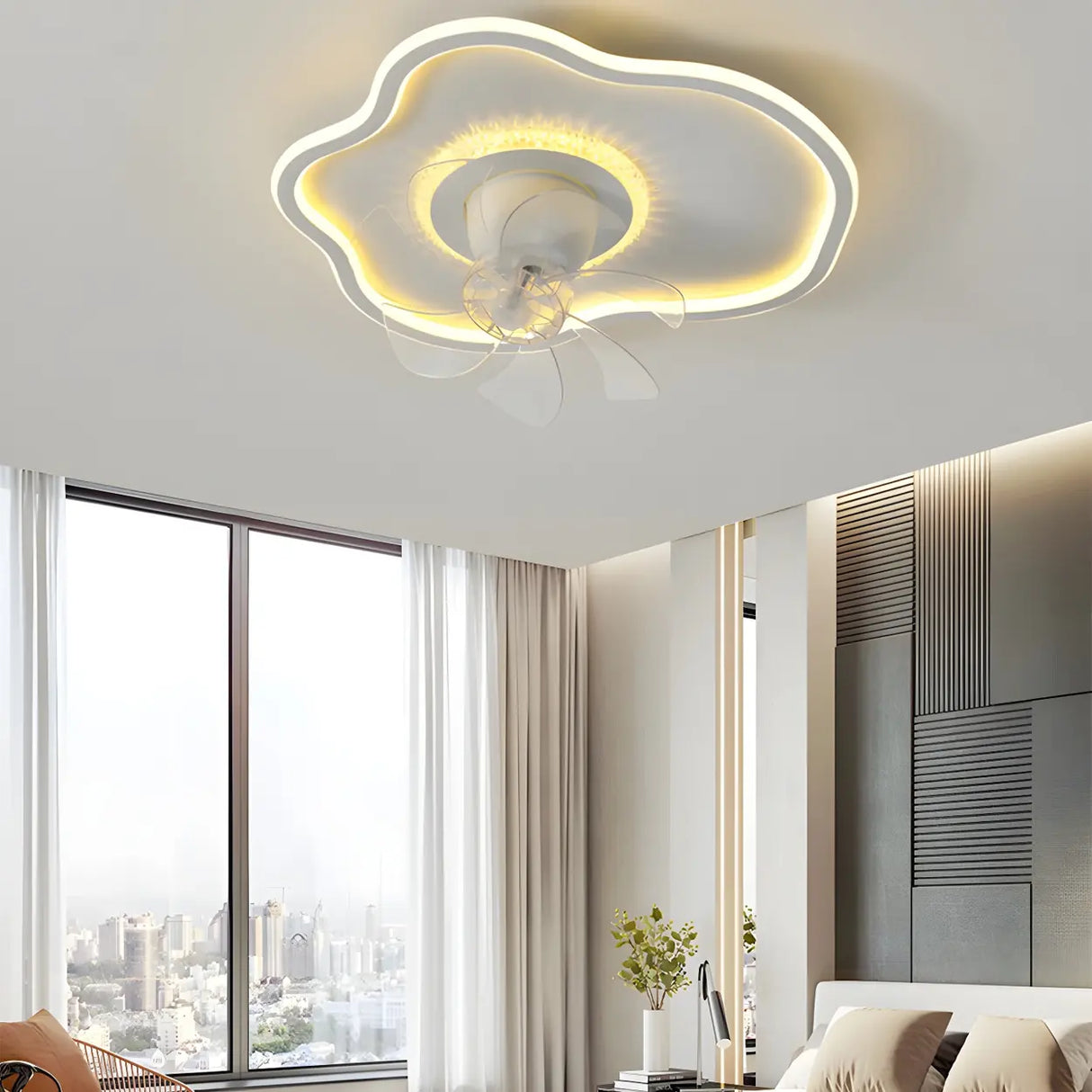 Modern 7 Blade Geometric Ceiling Fan with LED Light Image - 20
